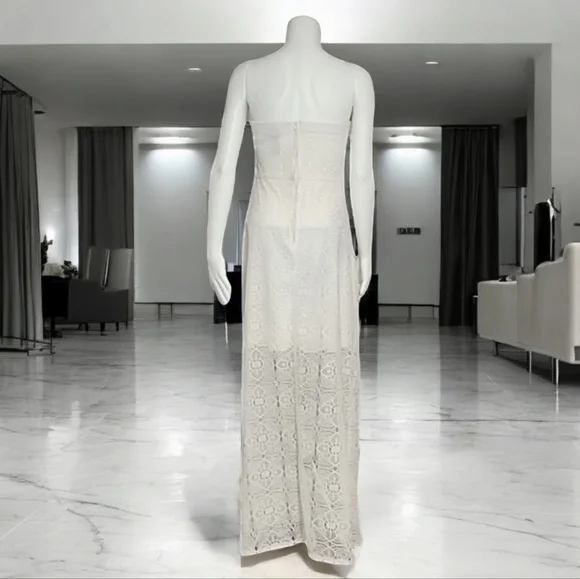 BISOU BISOU Crochet Lace Maxi Dress 10 M White Half Lined Mini Skirt Boho - Picture 10 of 16